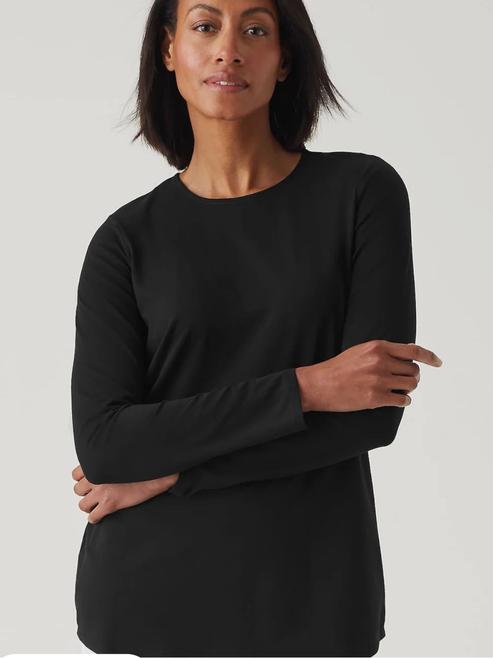 New J. Jill Black Pima Cotton High Low Long-Sleeve Scoop Neck Top XL